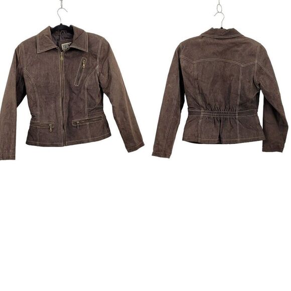 Vintage 80s Forenza Jacket Leather Western Cowgirl Cinched Waist Zip Up Brown S - Picture 1 of 13